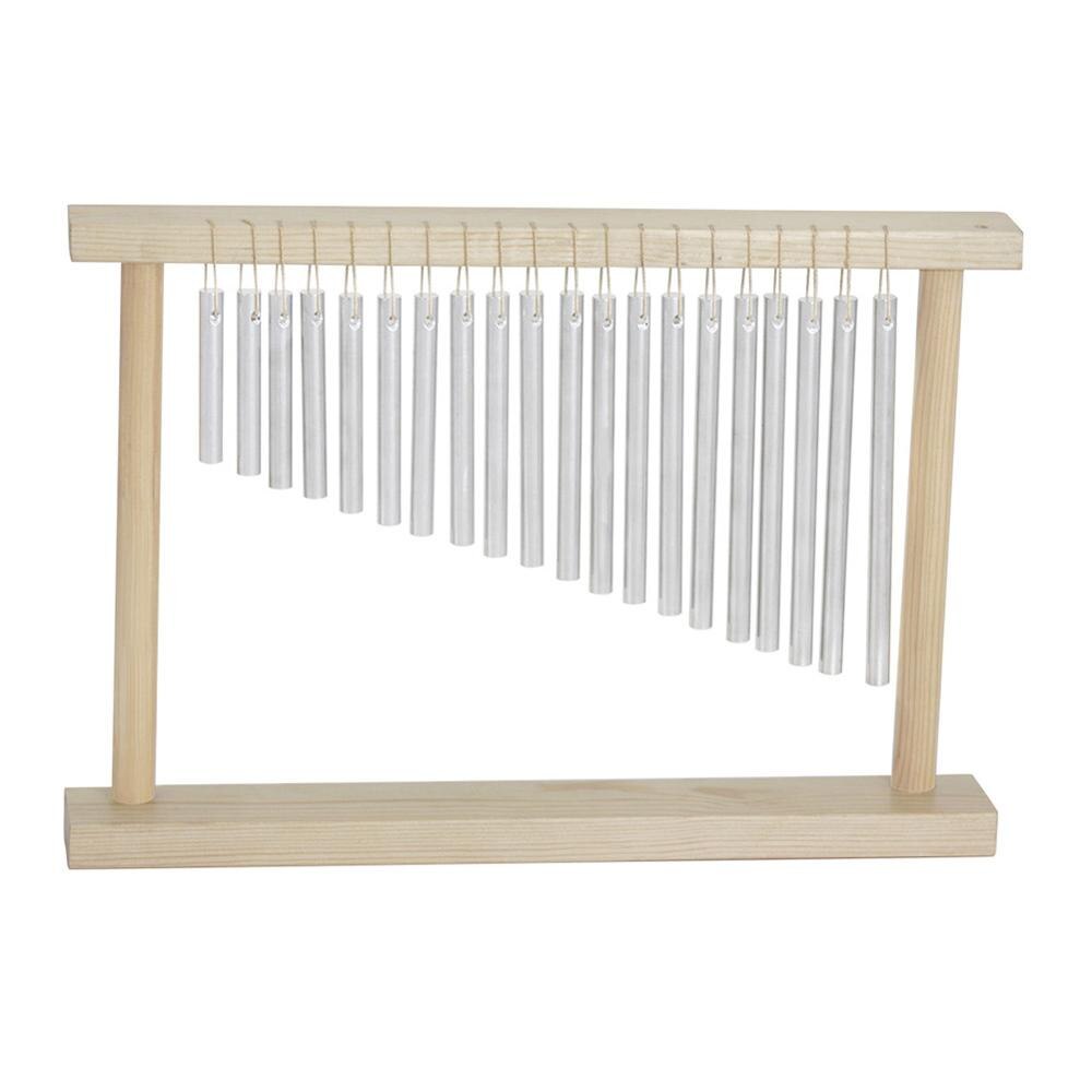 Carillón de viento de 20 tonos para mesa de adultos y niños, instrumento de percusión Musical de una sola fila, con palo de soporte de madera, 20 bares: Silver