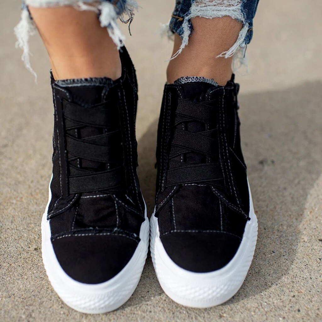 Mais confortável sapatos de caminhada para mulher zip sapatos casuais para mulher tênis de esportes plana zapatos para correr de mujer # z: Black / 8.5