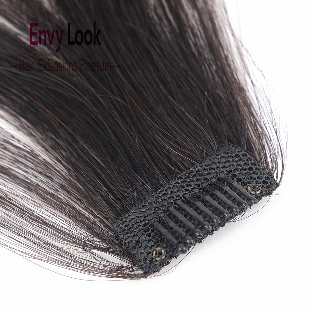 Envy Look Human Hair Piece Air Fringe Sewn One Strong Clip In Front Head Bangs with Dark Brown and Blonde Color