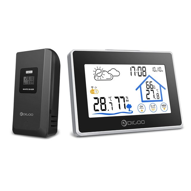 Digoo – Station météo sans fil DG-TH8380, capteur de prévision intérieure et extérieure, thermomètre, hygromètre, calendrier, rétro-éclairage: Default Title