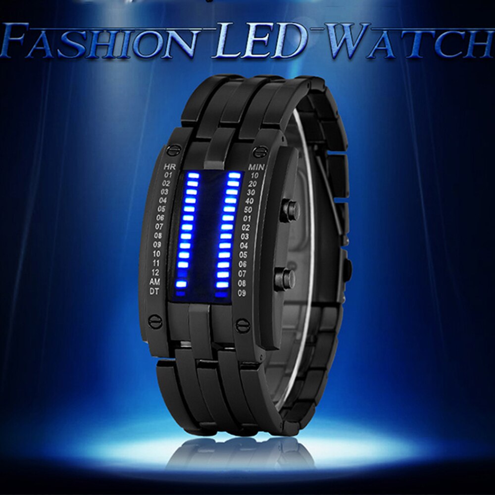 Mode Creatieve Sport Horloge Mannen Roestvrij Stalen Band Led Display Vrouw Horloges 3Bar Waterdichte Digitale Koppels Horloge Reloj