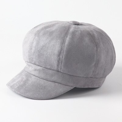 Suede Newsboy Cap Beret Female Male Flat Cap Autumn Winter Hats For Women Men Octagonal Cap Painter Hat Vintage England Artist: Gray