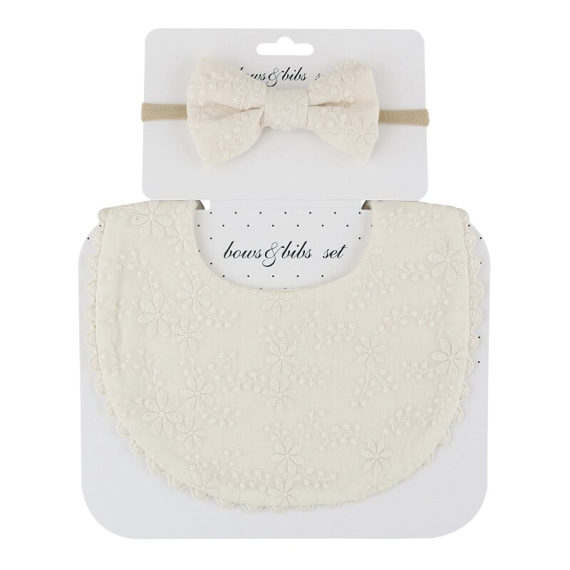 Baby Bib Sjaal Borduren Afdrukken Voeden Kiel Strik Haarband Set Speeksel Handdoek Bandana Elastische Bows Hoofdband