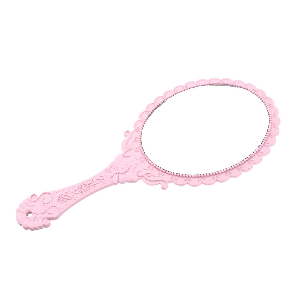 Espejo de mano antiguo con patrón de rosa en relieve para maquillaje, redondo, ovalado