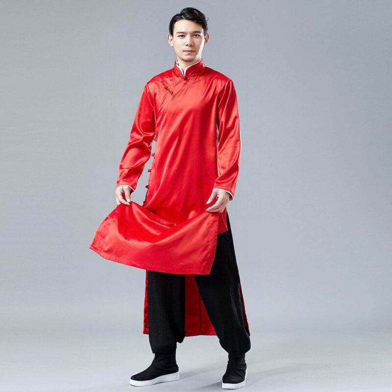 IEFB /men's wear spring satin gown robe Chinese style national costume long sleeve vent hem clothes 9Y1242
