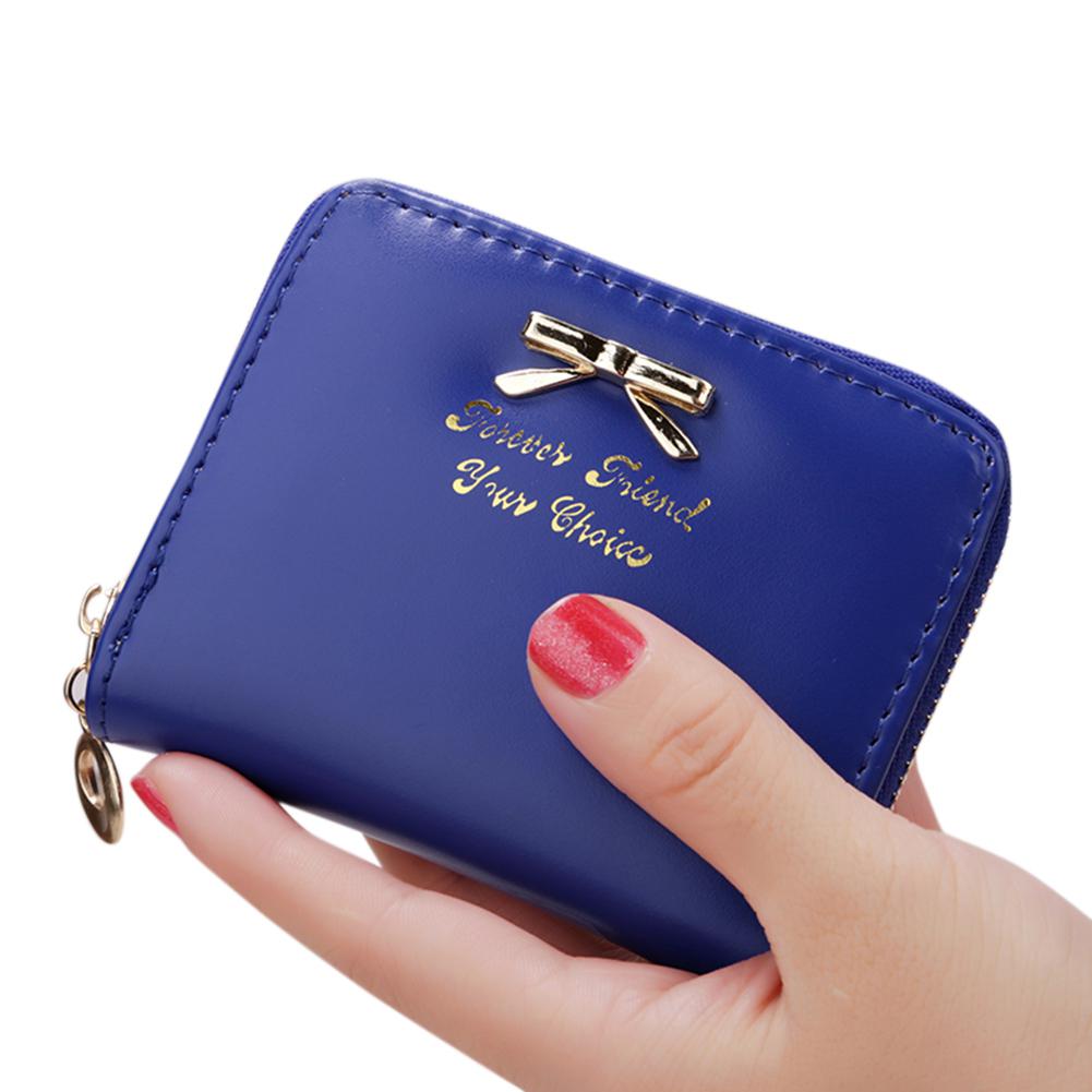 Carteras de Mujer Simple de estilo corto bolso de embrague Bowknot decoración cremallera bolso Delgado monedero de bolsillo tarjeteros ZK40: blue
