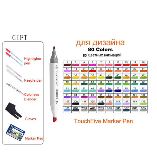 Alcohol Based Markers Touchfive for Drawing Sketch Marker Pen Set Dual tip 10/30/40/60/80/168 Colors Art Marker for School: 80 Colors White