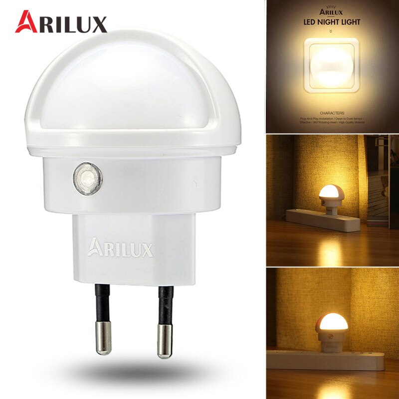 ARILUX LED Nachtlampje Licht Sensor Type 360 Hoek Gedraaid Warm Wit LED Nachtlampje Lamp EU Plug Indoor Verlichting