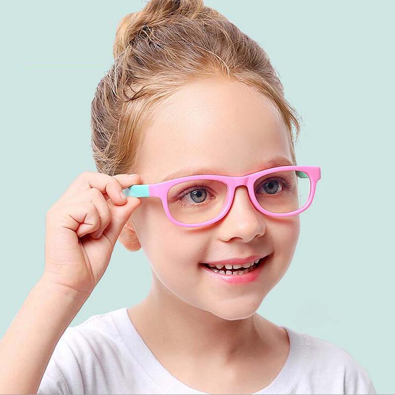 Dreng og pige anti-blå firkantet børn optiske briller silikone barn flad spejl briller stel briller