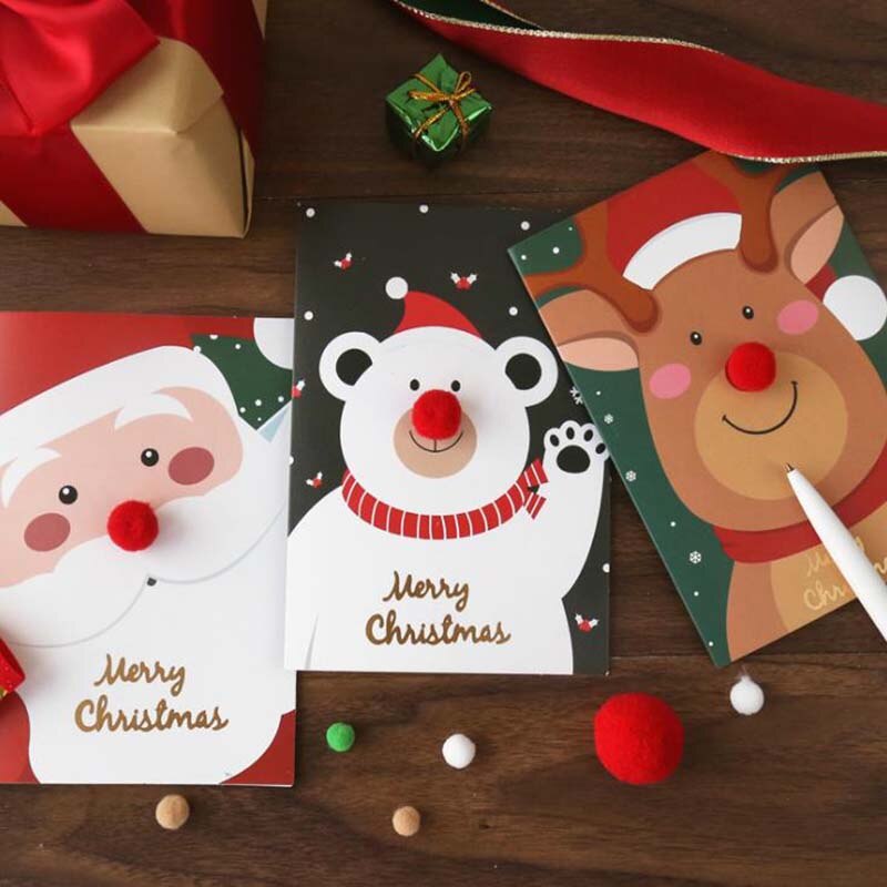 1pc dessin animé noël carte de voeux fête Invitation bricolage décoration carte noël bénédiction carte postale avec enveloppe