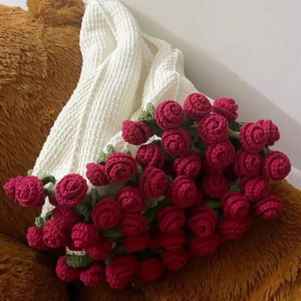 DIY Crochet Rose Bouquet Blanket Kit - Unfinished Handmade Flower Throw for Craft Lovers, Home Decor & Making(80cm, Yarn )