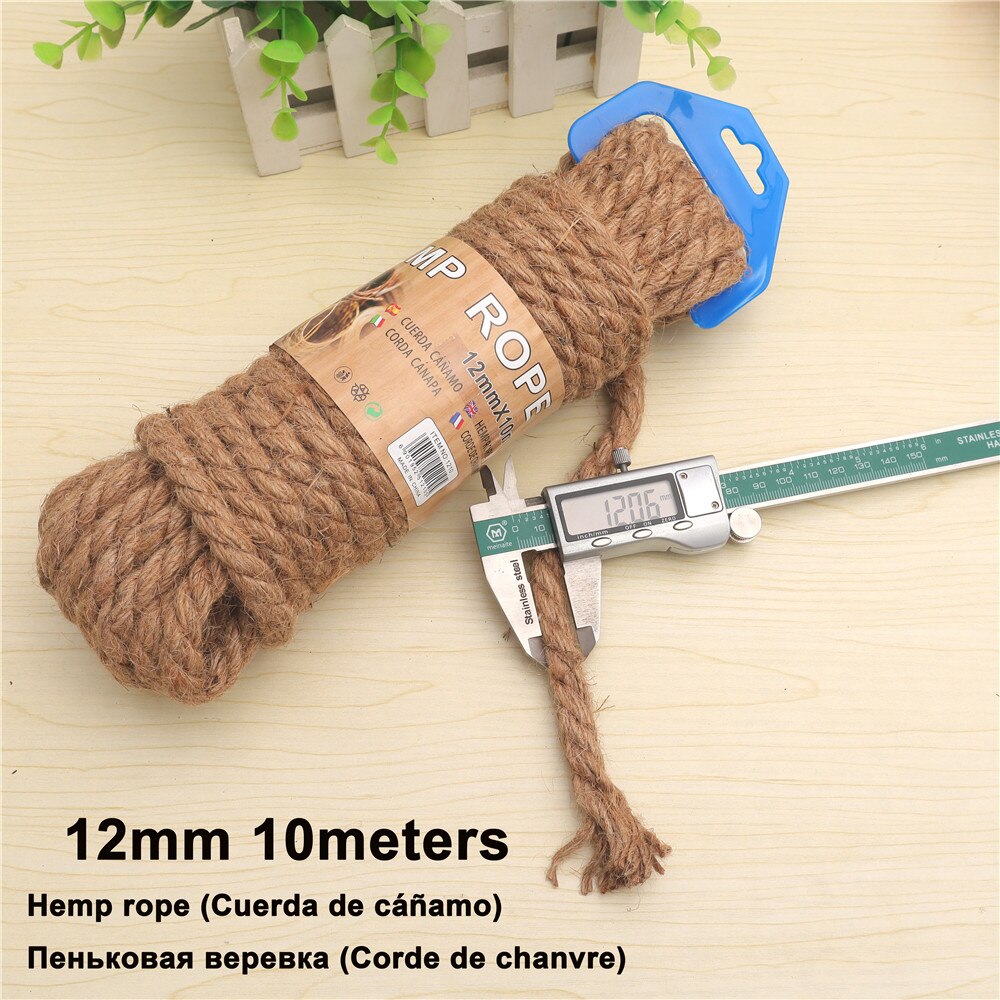 Natuurlijk henneptouw macramé jute touw touw huisdier krabpaal 4-12mm- pack doe-het-zelf knutselen handgemaakte bruiloft huisdecoratie: 12mm henneptouw 10m