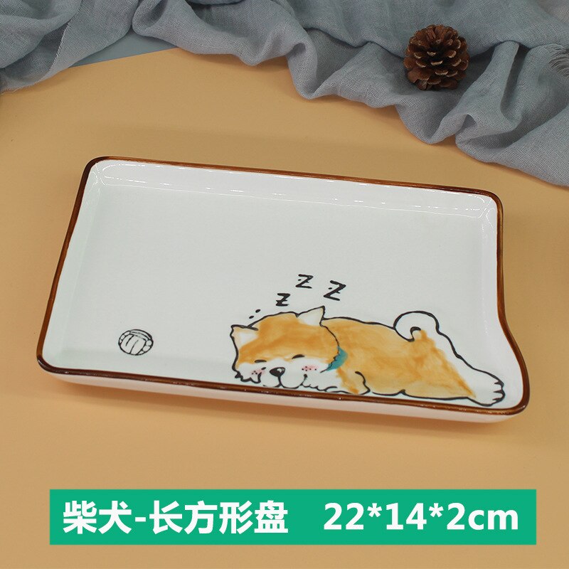 8.5 inch Cute Dog Ceramic Sushi Dish Plate Rectangular Fruit Plate Fish Plate Food Container Dinnerware Crockery