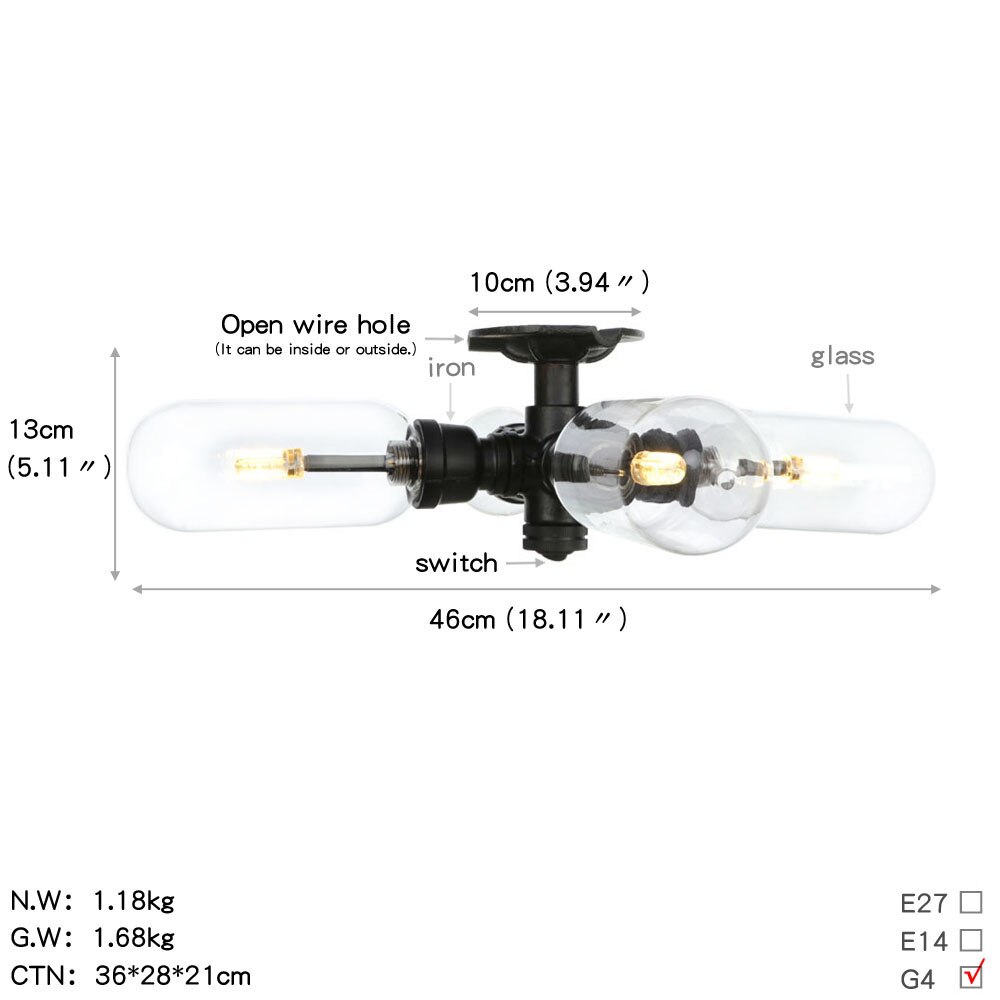 Retro Industrie Decke Licht Vintage Schwarz Wasser rohr Lampe sind Glas lampenschirm Lampen wohnzimmer schlafzimmer Lichter Hause Licht