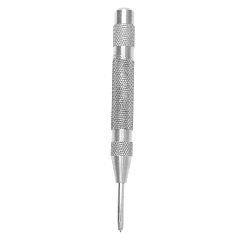 Tunge automatiske center punch dot punch stål fjederbelastet markering starthuller håndværktøj læder håndværk: Sølv