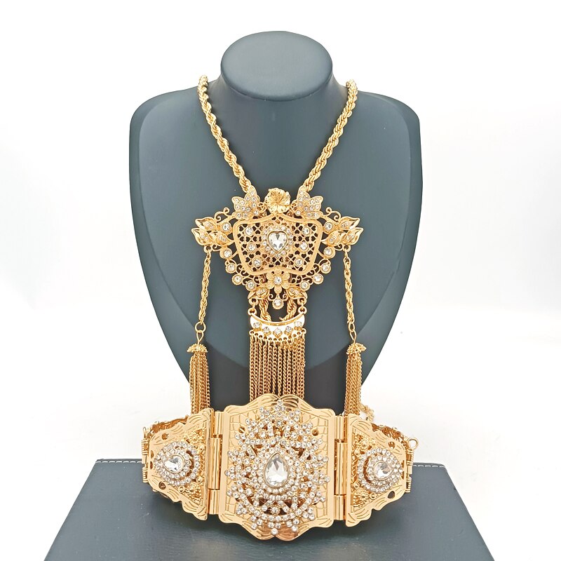 Collier avec pendentif à pampilles plaqué or, style arabe, bohème, robe de mariée marocaine, chaîne de taille en métal: gold 1