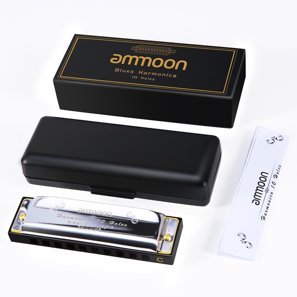 Ammoon 10 huller 20 toner blues mundharmonika mundorgel nøgle af c med opbevaringstaske til børn begyndere studerende musical