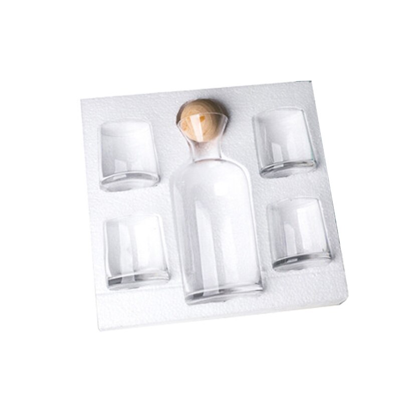 5 Stks/set Water Potten Glazen Karaf Set Houten Deksel Karaf Pitcher Wijn Whisky Bier Sap Set Drinkwater Waterkokers: Transparent 5pcs