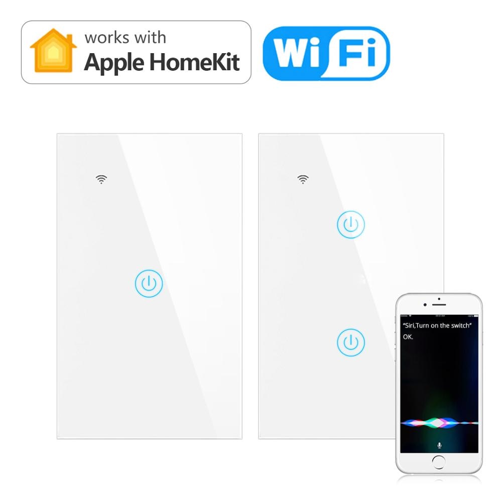 Homekit Wifi Smart Switch 1/2 Gang Draadloze Touch Wandschakelaar Smart Voice Siri Controle Lichtschakelaar Timing Schema + Us plug