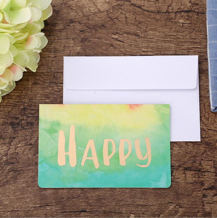 2 stks Goud Stempel Papier Verjaardagskaart Greenting Met envelop Kerstmis Dank U Bronzing Kaart