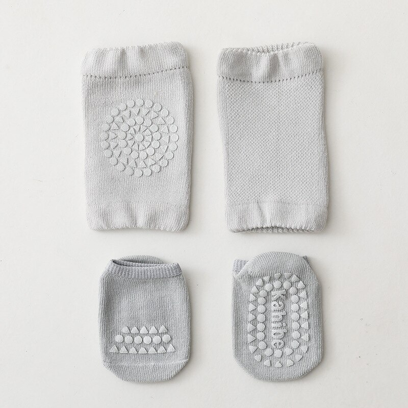 Baby Kniebeschermers Sokken Set Anti Slip Sokken Knieschijf Kid Kruipen Veiligheid Vloer Sokken Knie Protector Voor Meisjes Jongens Accessoires: GRAY / M 1-3 years old