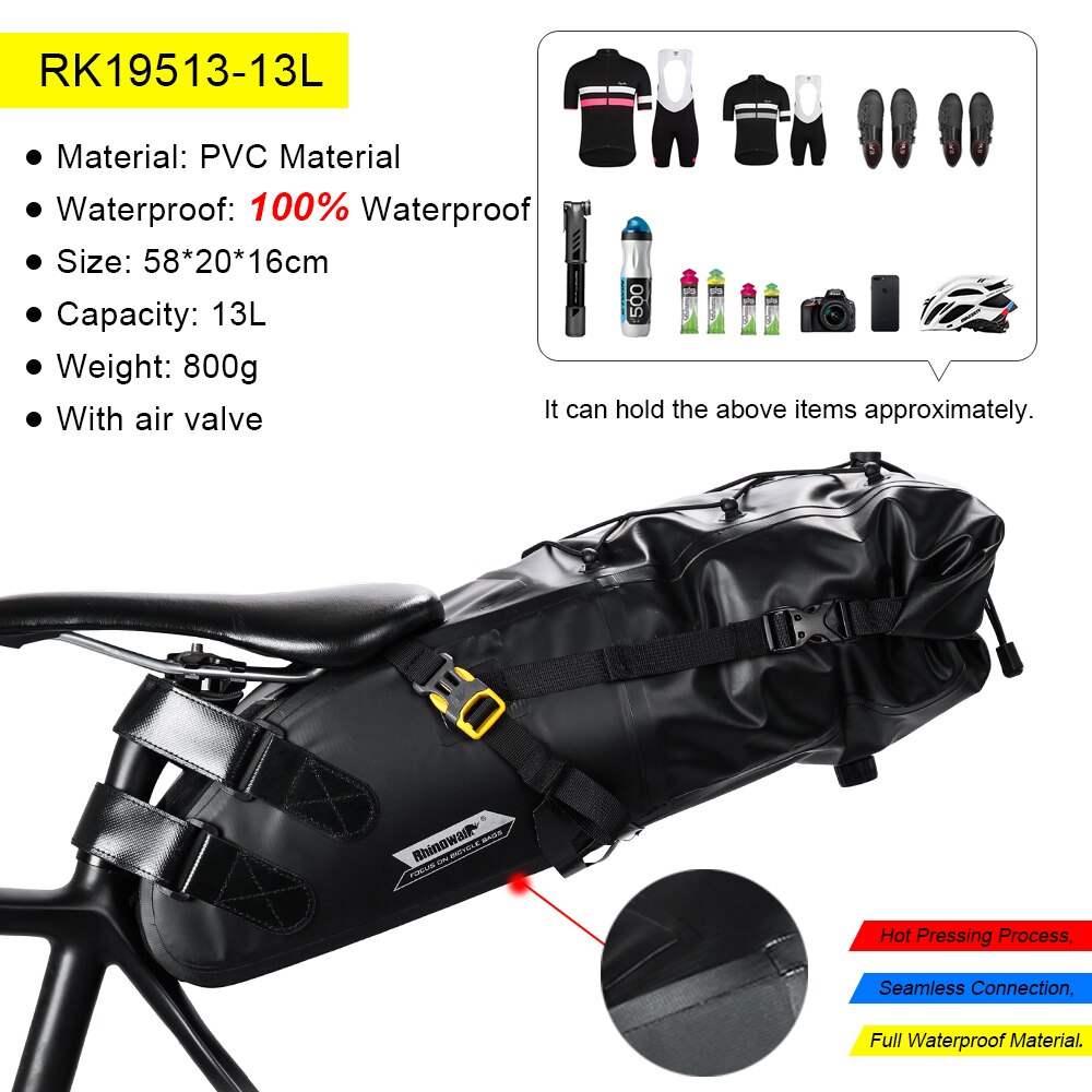 Rhinowalk Bike Saddle Bag Mount Stabilizer Bracket With Rubber Pads Rear Rack Bag Holder Bike Pannier BagTail Seat Saddle Bag: RK19513-13L-Advanced