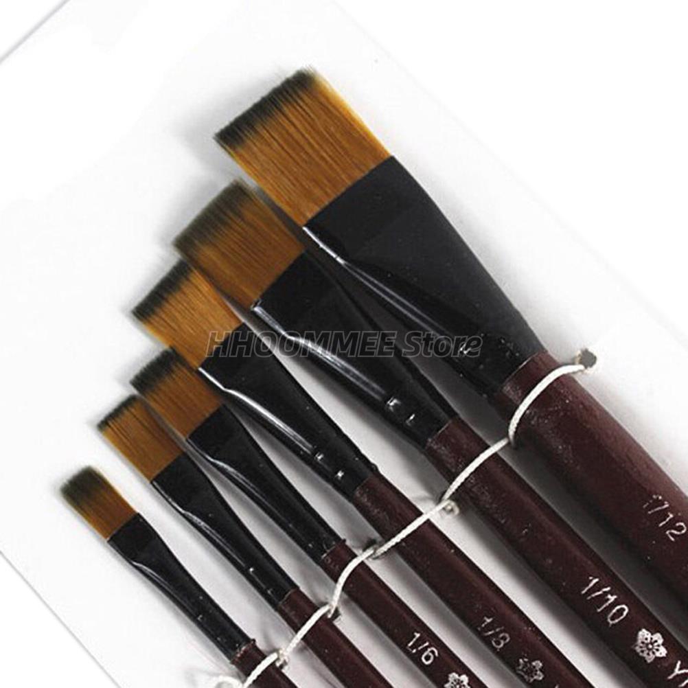 Juego de pinceles de nailon con mango de madera para pintura al óleo acrílica, diferentes tamaños, para dibujar y pintar, suministros de arte, 6 uds.