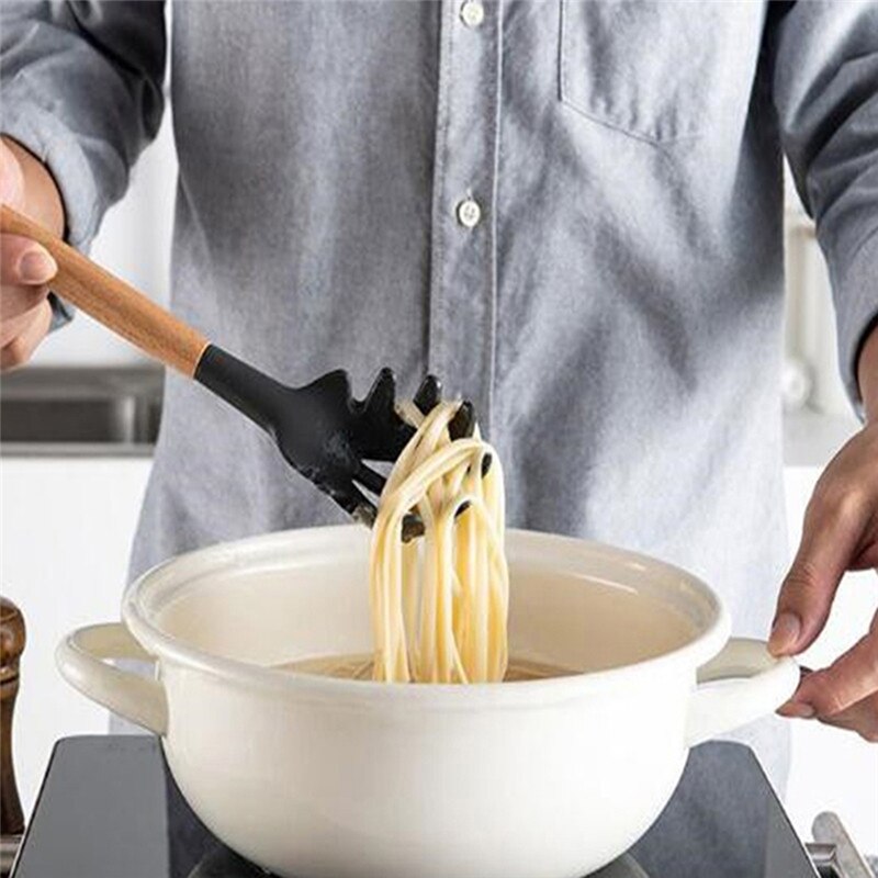 Set de utensilios de cocina de silicona espátula antiadherente pala con asa de madera conjunto de utensilios para cocina con caja de Almacenamiento Herramientas de cocina 9/12 Uds