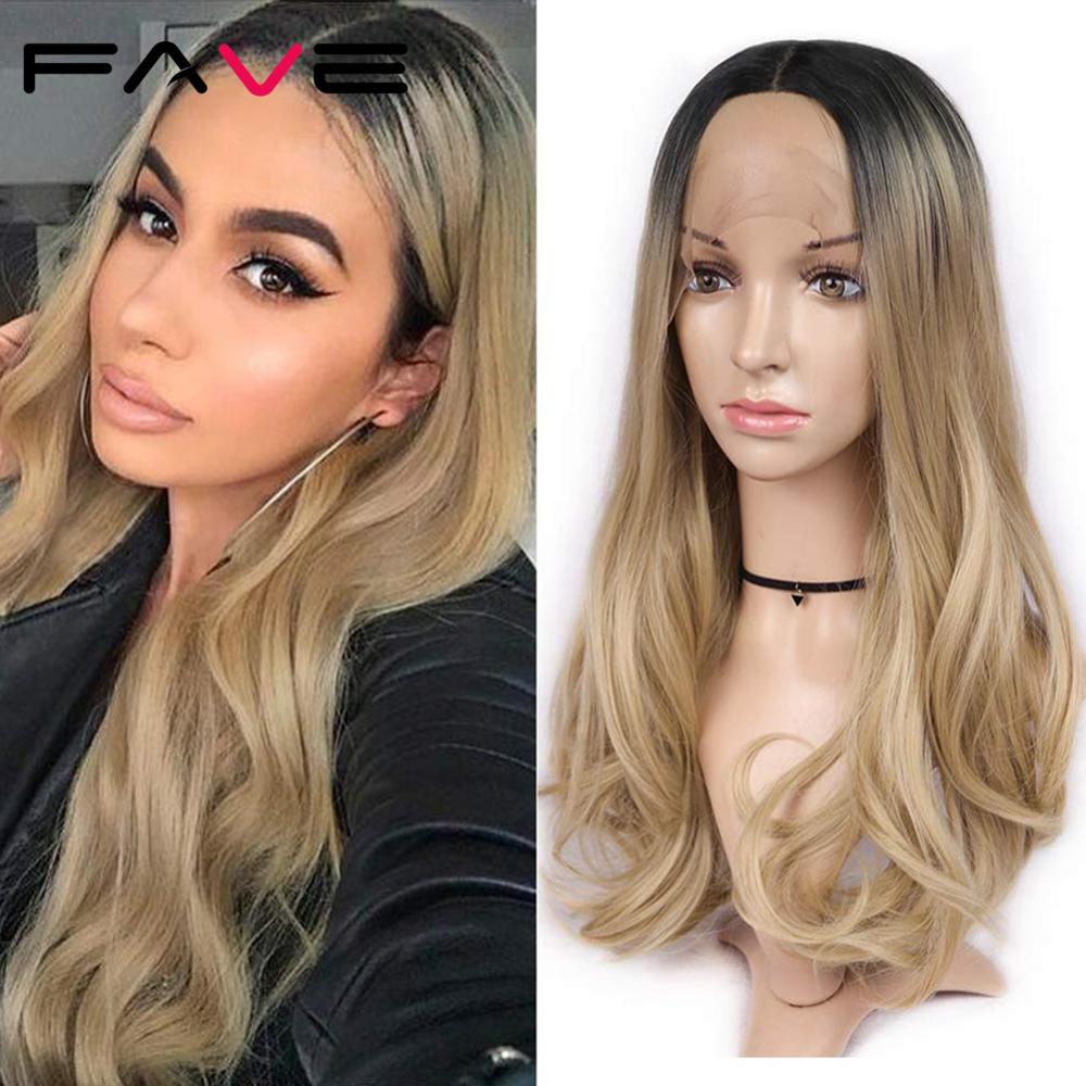 FAVE-Peluca de pelo largo ondulado para mujer, pelo sintético resistente al calor de fibra, con malla frontal, degradado, negro, marrón, Rubio, rojo, gris