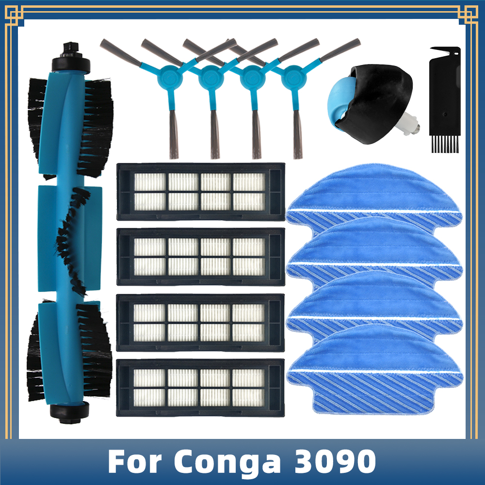 Compatible con Cecotec Conga 3090, repuestos de Robot aspirador, accesorios, Cepillo Lateral principal, filtro Hepa, fregona, tela de trapo, rueda Universal
