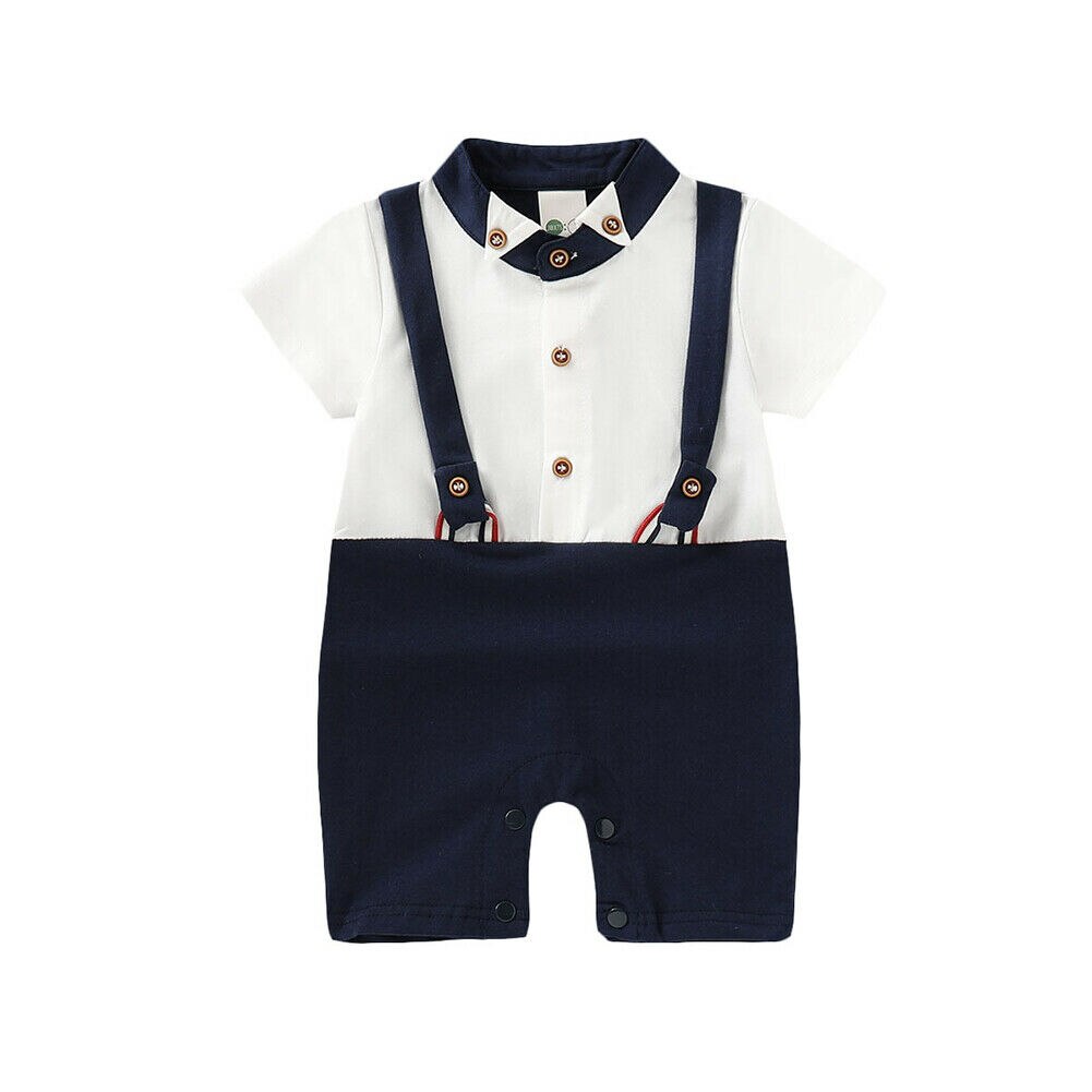 Infantile bébé garçon Gentleman barboteuse vêtements noir bretelles manches courtes barboteuse combinaison tenues nouveaux vêtements