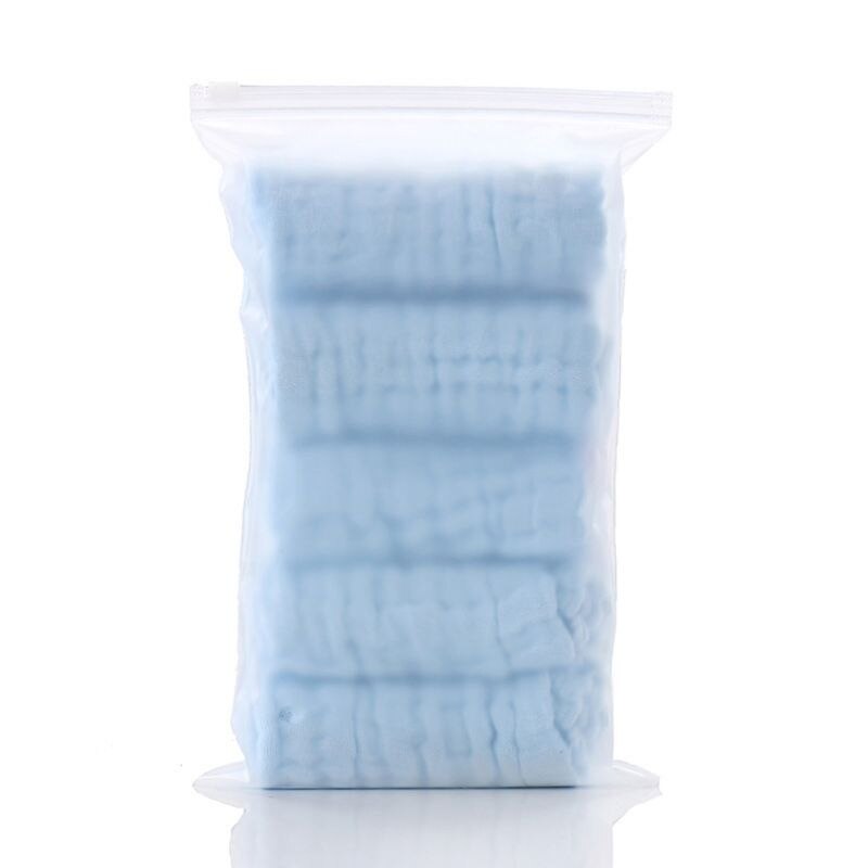 5 unids/lote de pañuelo para bebé, toalla cuadrada para la cara, muselina, toalla para cara infantil, paño de limpieza 24BE: Azul