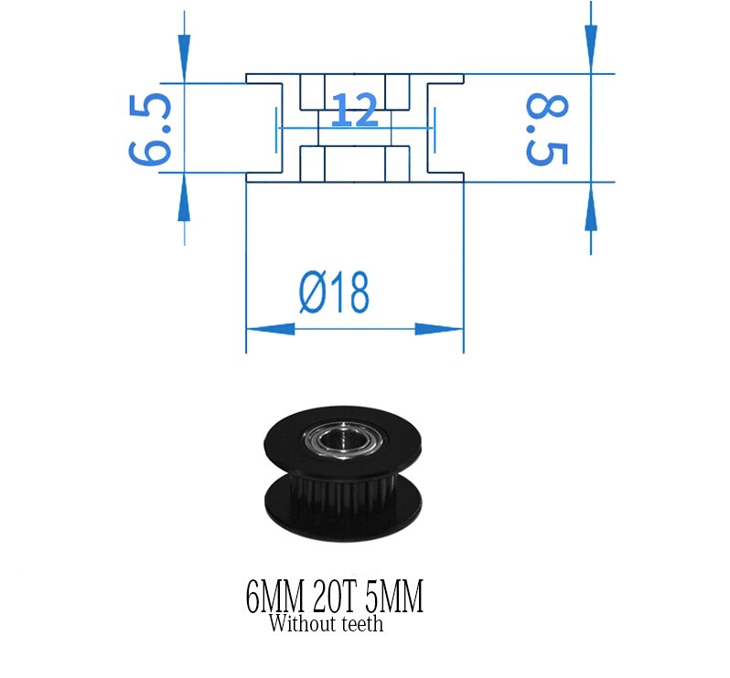 GT2 koła koło rozrządu 16-zębów 20-zęby z 3mm lub 5mm otwór z łożyskami do 3D części drukarki pasek rozrządu 6mm 10mm: 6MM 5MM NO 20T B
