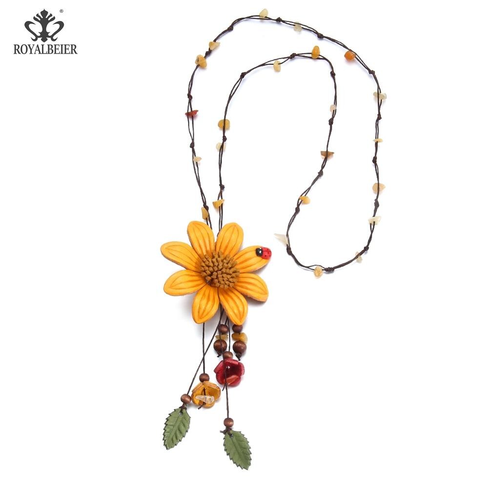 RoyalBeier 5 Kleuren Leer lucky Bloem Leaf Lange Hanger Ketting Bohemian Stijl Lederen Ketting Lange Vrouwen Ketting XL0148: XL0148