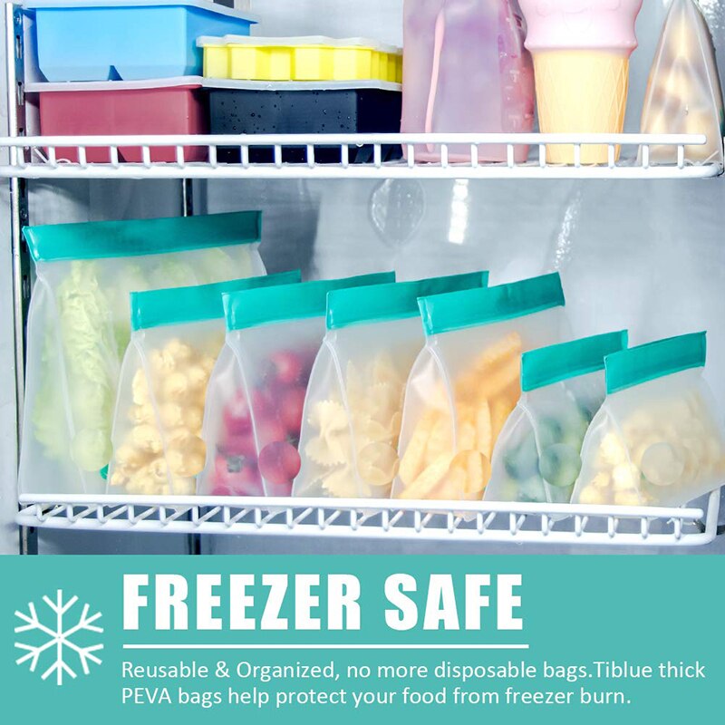 Sacos de armazenamento de alimentos, recipientes de peva conjunto de bolsas frescas de silicone com zíper reutilizáveis para almoço e frutas, congelar, tigela e copo de vegetais
