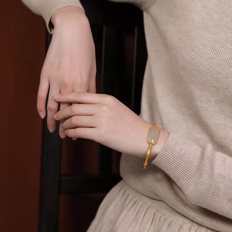 925 srebro pozłacane Hetian jadeit klasyczny bambusowy styk otwarcie bransoletki