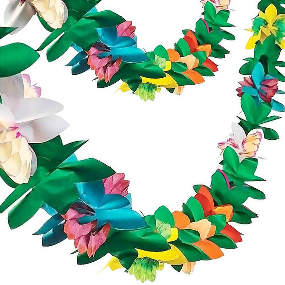 Hawaiian Tropical Paper Flower Garland Beach Luau Party Hanging Decoration Wedding Decor Aloha Hawaii Tropical Flamingo Banner