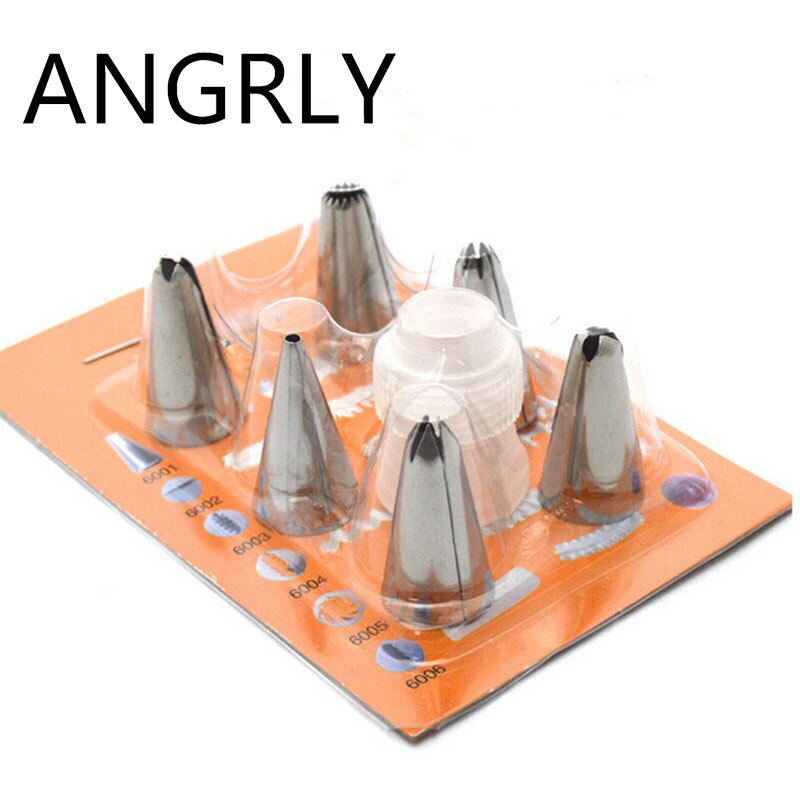 Angrly 1 Set/6 Stuks Rvs Cake Decorating Icing Pastry Piping Nozzles Tips Set Taart Tools keuken Accessoires