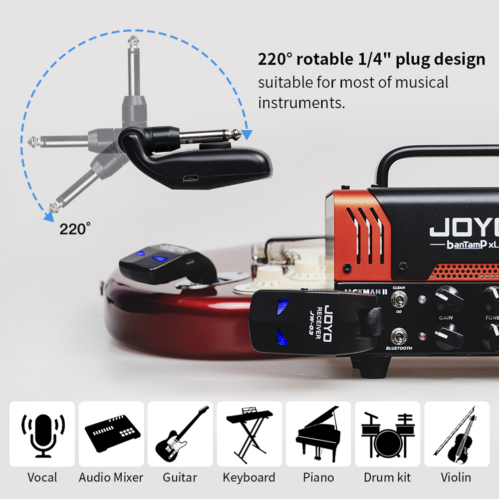 JOYO JW-03 Wireless Guitar System 2.4G 4 Channels Rechargeable Wireless Transmitter Receiver for Electric Guitar Bass Amplifier