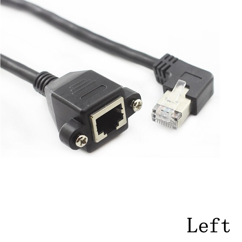 8Pin RJ45 Kabel Man-vrouw Screw Panel Mount Ethernet Lan Netwerk 8 Pin 90 Graden Haakse Verlengkabel 0.3M 0.6M 1M: Left / 30cm