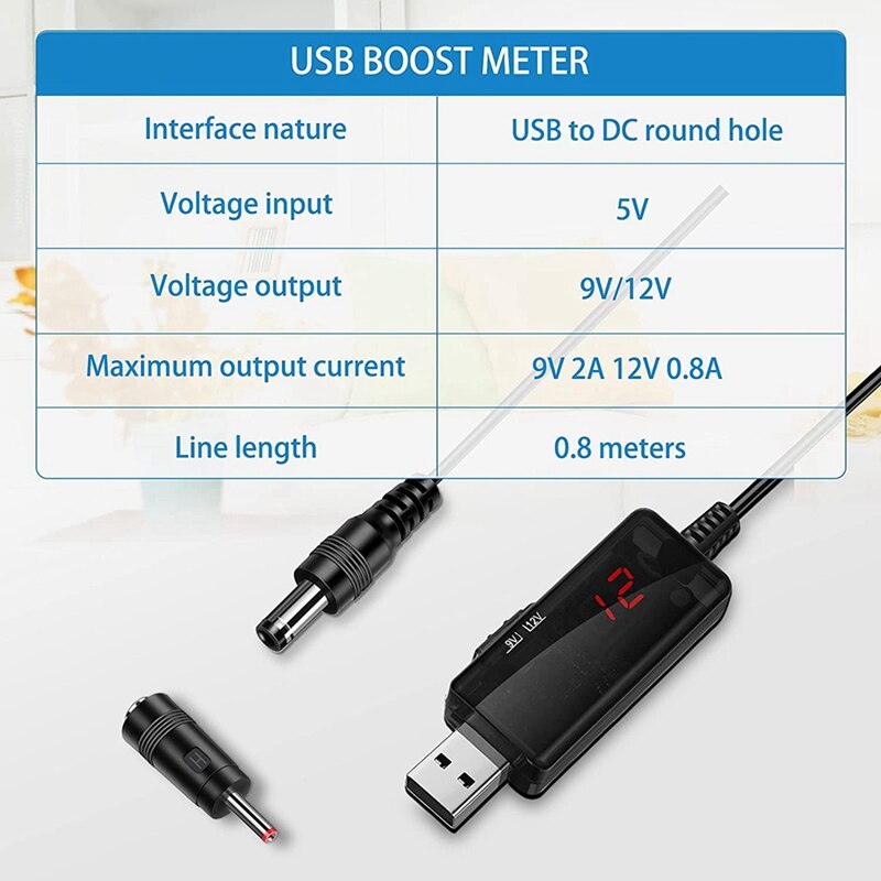 2 stück  dc 5v -zu-  dc 9v 12v usb-spannungsaufwärtswandlerkabel mit 1a -stufigem aufwärtstransformator-leistungsreglerkabel