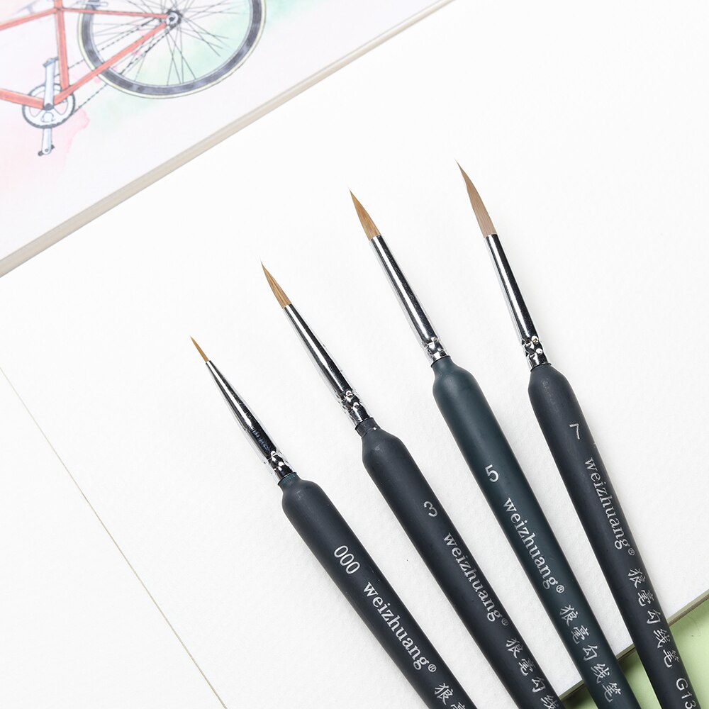 Miniature Hook Line Pen art painting brushes weasel hair paint brush gouache watercolor oil paints artists Hand Painted: 000 3  5  7