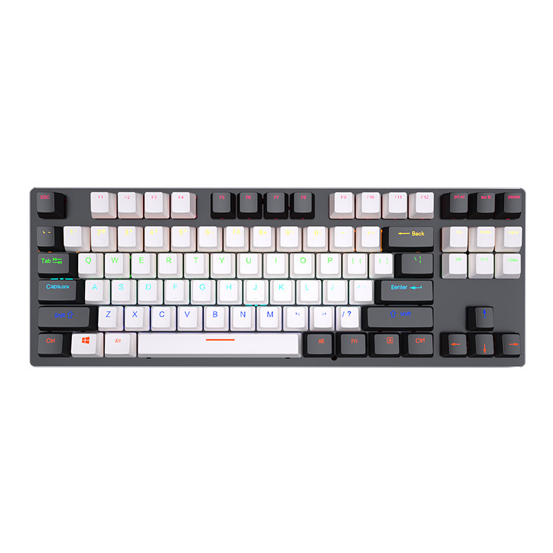 Clavier de jeu mécanique filaire USB, rétro-éclairage rvb, 87 touches, interrupteur bleu, blanc, noir, rose, pour ordinateur portable, PC de bureau: black-white 2
