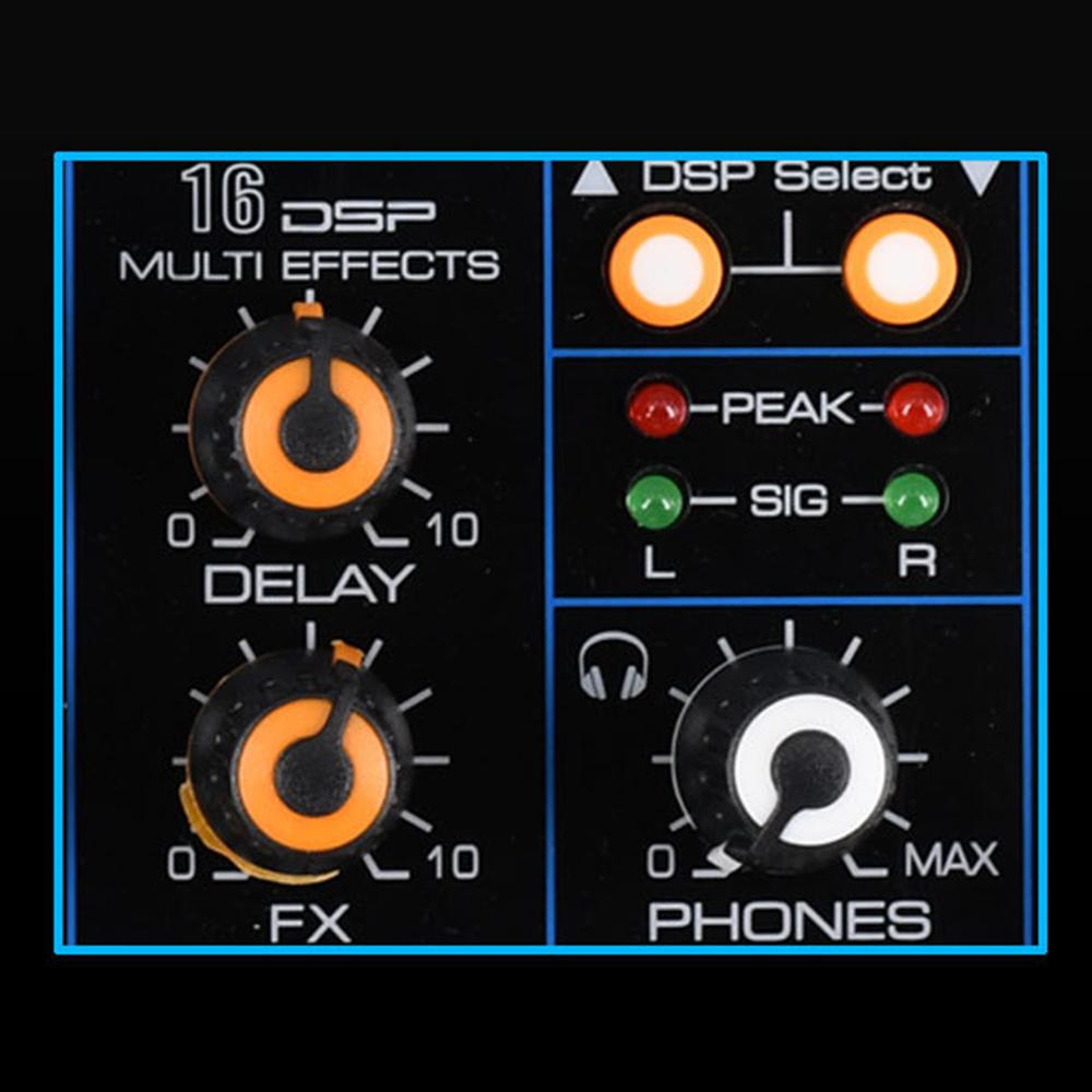 6 Channel 16 DSP Effects Audio Mixer Sound Mixing Console DC5V Power Supply USB Record Bluetooth Sound Card