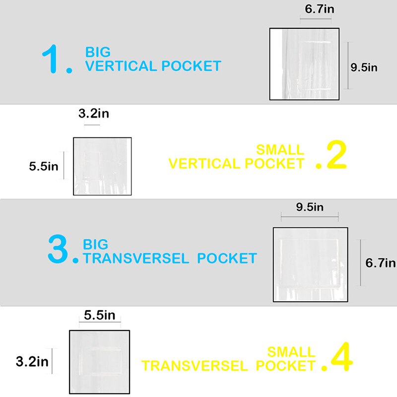 Multifunktionelt badeforhæng med 12 lommer gennemsigtigt lomme badeværelsesbruseforhæng