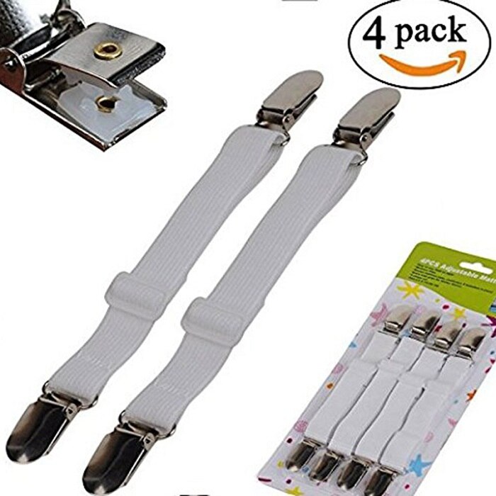 4 pièces réglable lit feuille attaches sangles élastique housse de matelas coin support pince pinces bretelle cordon crochet boucle fermoirs: White