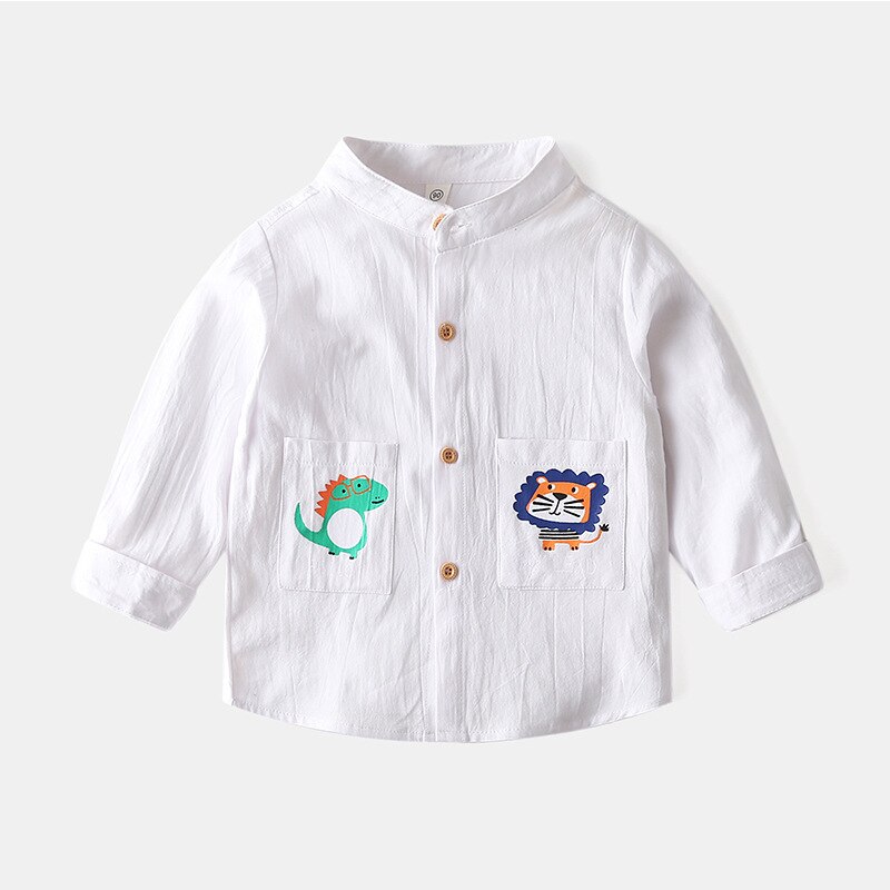 Csual Nette Karikatur Jungen Hemden Madarin Kragen freundlicher Spitzen Outfit Sommer Herbst freundlicher Kleidung: Elfenbein / 90(2T)