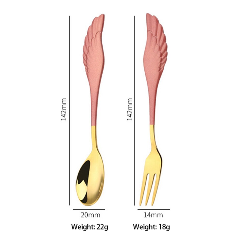 2 Stuks 304 Rvs Angel Wing Koffie Lepel Dessertlepel Fruit Vork Bestek Set