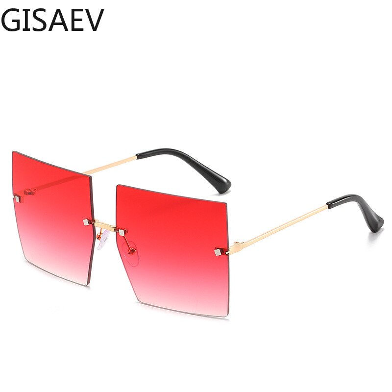 Gisaev Rijden Bril Vrouw Man Oversized Frameloze Metalen Vierkante Lens Zonnebril Vintage Gradiënt Grote Vierkante Bril