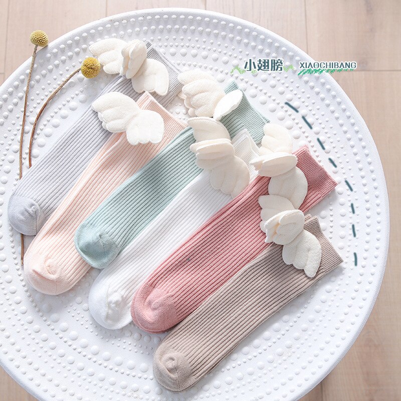 Meisje Been Sok Knie Hoge Pure Witte Vleugels Leuke Kalf Hoge Sokken Hopen Sokken Dunne Katoenen Sokken Kinderen Studenten lange Sokken